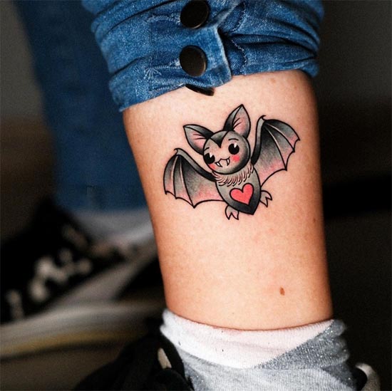 bat with heart tattoo cute design girl ankle