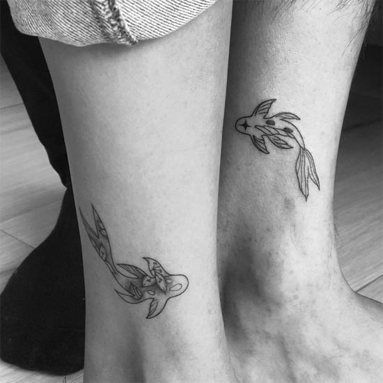 both leg yin yang koi fish tattoo design male ankle