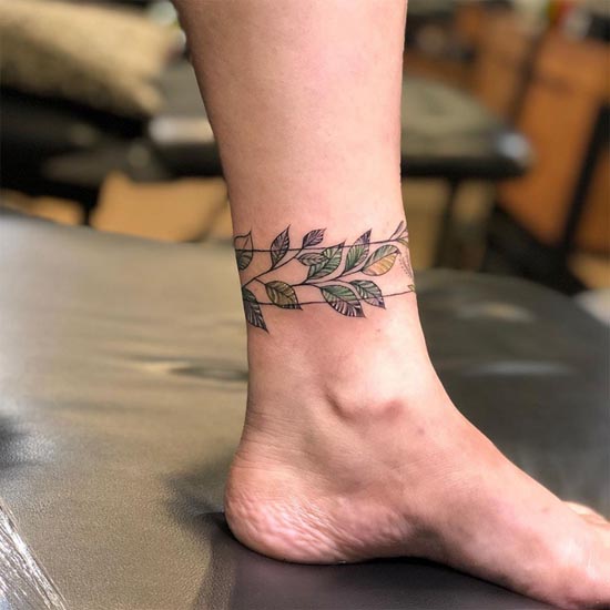 leaf band tattoo design woman ankle 3