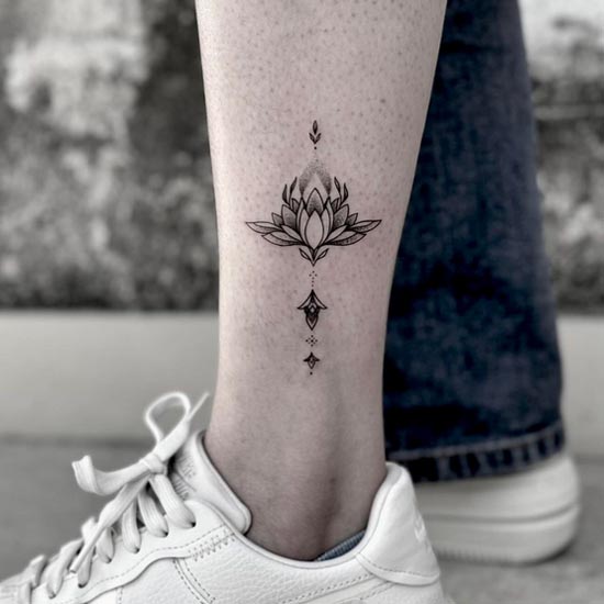 mandala lotus minimalist tattoo design woman ankle