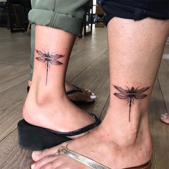 matching dragonfly tattoos for best friends female ankle