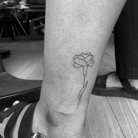 minimalist rose flower easy tattoo design fine line woman ankle back