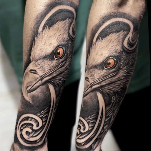 eagle tattoo realism man lower half arm sleeve