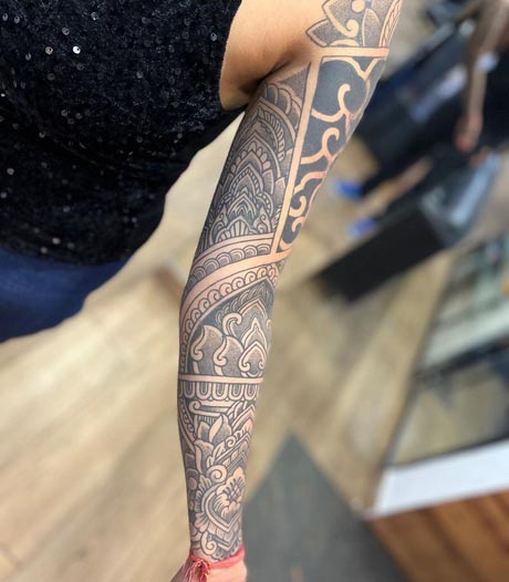 mandala freehand tattoo design woman full arm sleeve 1