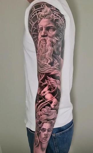 pegasus horse medusa cool tattoo design full arm sleeve