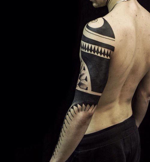 polynesian tattoo design blackwork male full arm sleeve