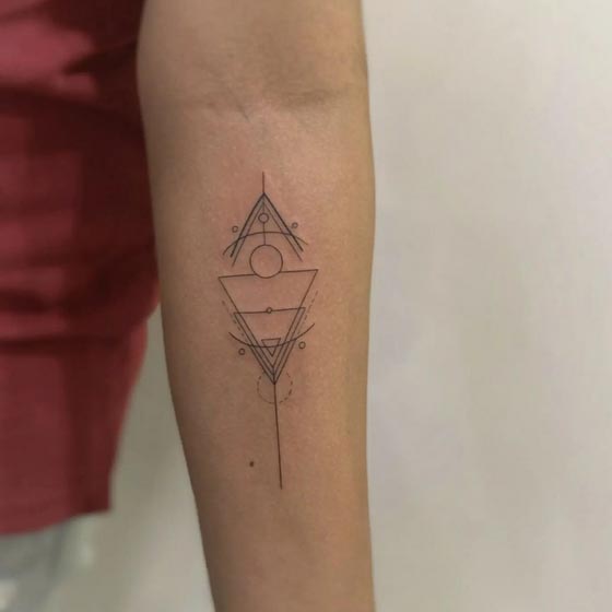 geometric triangle cirlce easy tattoo fine line man inner arm forearm