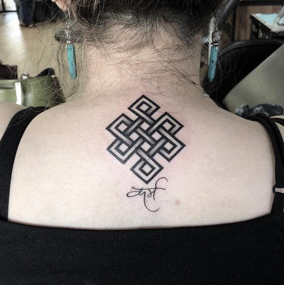 infinity knot tattoo tibetan buddhism karma tattoo design female back