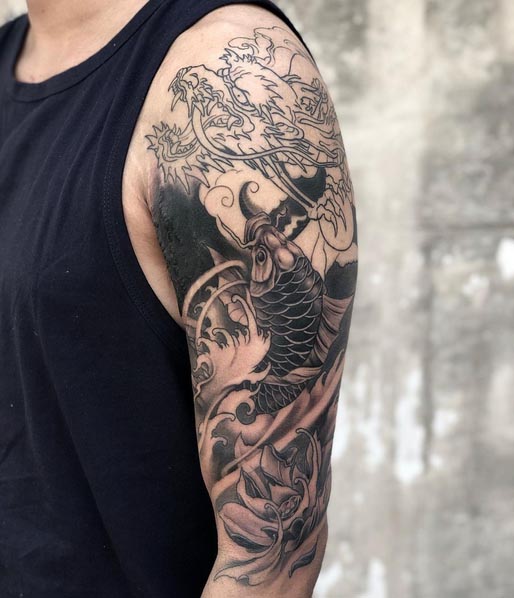 koi dragon half sleeve tattoo designs male bicep 1