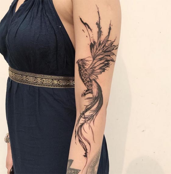 phoenix cool tattoo design idea lady bcep black and grey