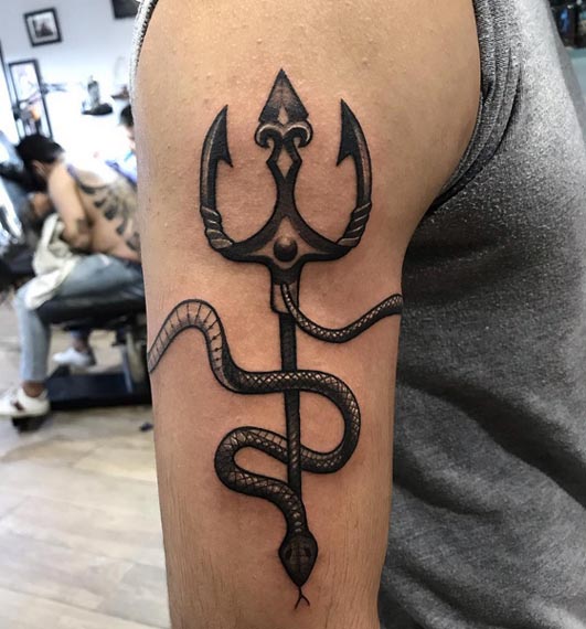 snake trishul tattoo design man wrapped around outer bicep