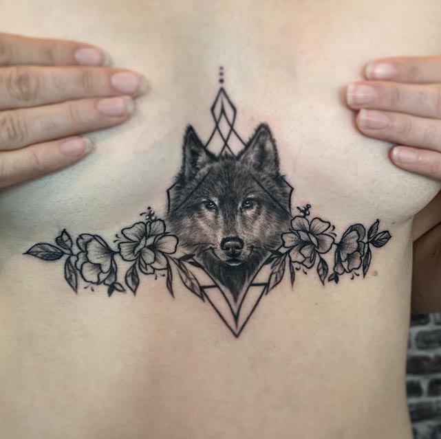 fox with flowers best tattoo design female wrap around lower breast