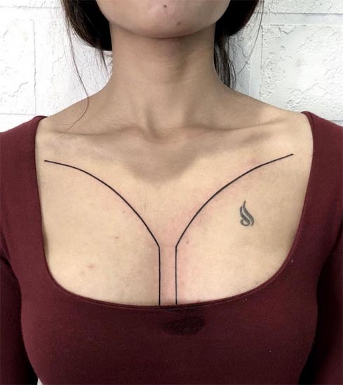 line art black line tattoo girl chest above breast