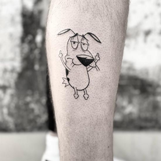 cartoon cowardly dog easy small tattoo male side calf