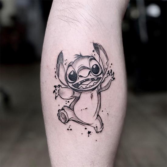 disney character lilo and stitch small tattoo design male calf