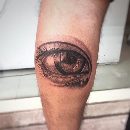 eye realistic tattoo design idea guy calf