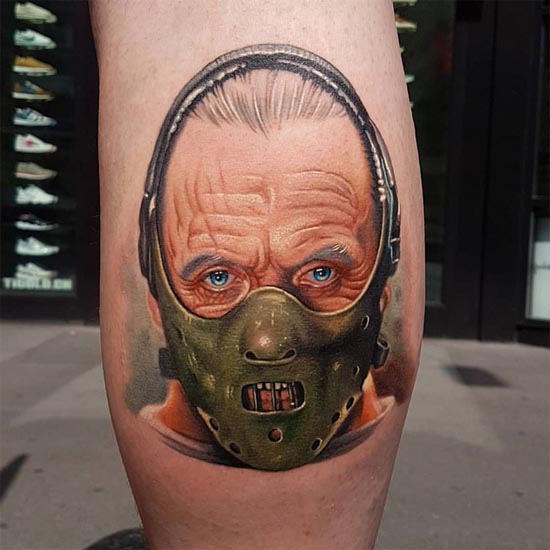 hannibal lecter tattoo design color man calf back