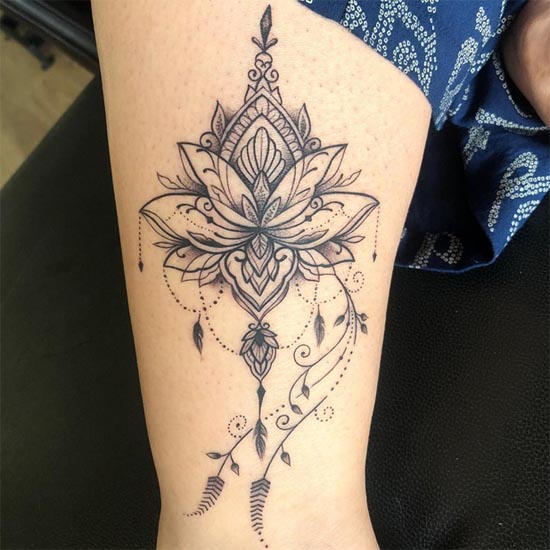 lotus ornamental tattoo design girl lower calf