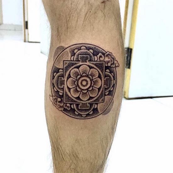 mandala dotwork tattoo design idea male calf