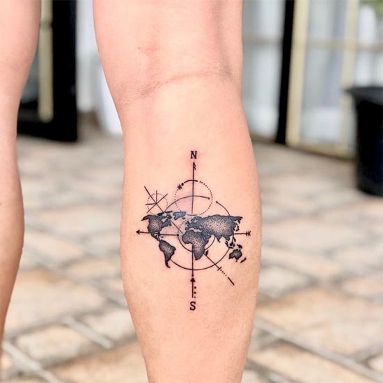 map travel simple tattoo design idea female upper calf