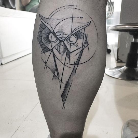 owl geometric easy tattoo design man upper back calf