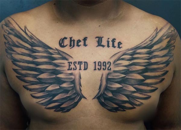 angel wings with text best tattoo large male full chest