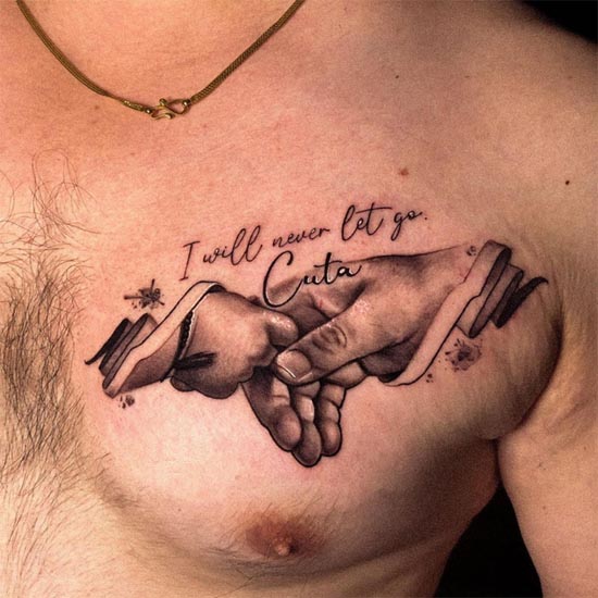 father daughter hand love quote i will never let you go cuta tattoo male chest