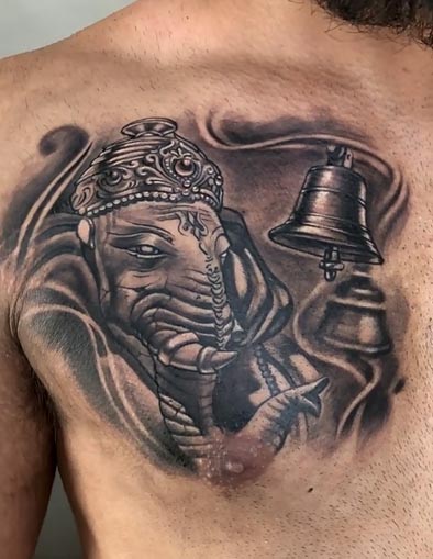 ganesha with bells tattoo design man right half chest