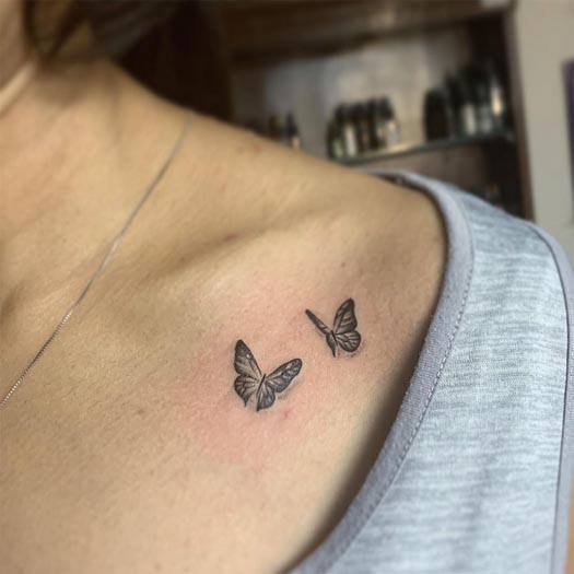 2 tiny butterfly tattoo design idea female collarbone