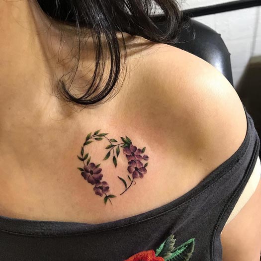 floral heart minimalist tattoo design female collarbone