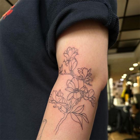 cherry blossom sakura tattoo design linework female arm