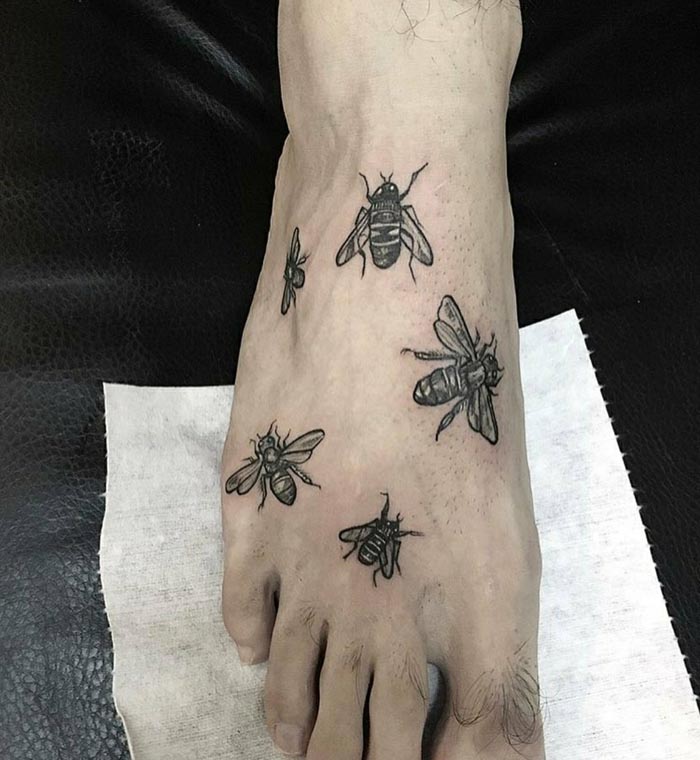 5 tiny bee tattoo design idea minimal man foot