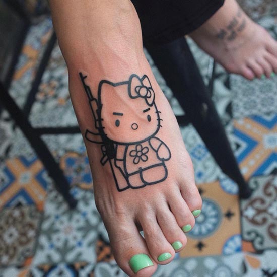 hello kitty cute tattoo idea female top of foot