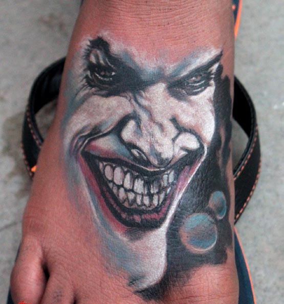 joker large tattoo design man foot