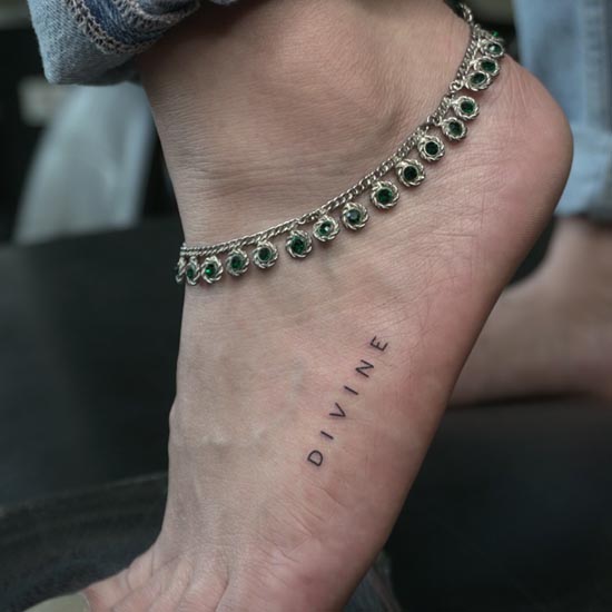 word divine tattoo design idea simple easy female side foot