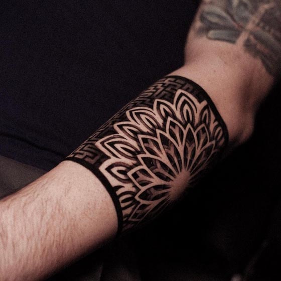 armband floral mandala geometric tattoo design male forearm