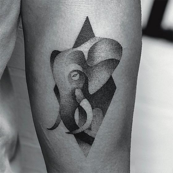 dotwork elephant elegant tattoo design man forearm