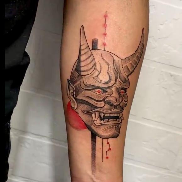 hannya mask japanese jealous demon tattoo male forearm