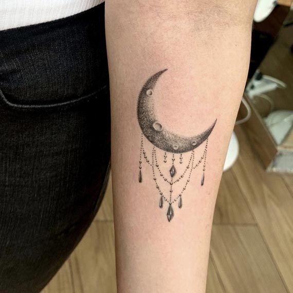 moon ornamental small simple tattoo girl left upper forearm