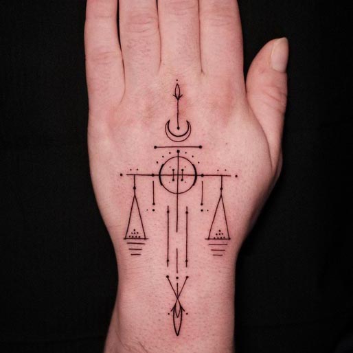 balance crescent moon fine line geometric easy tattoo male hand