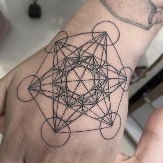 metatron cube geometric linework easy tattoo design man hand