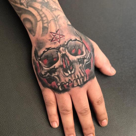 skull tattoo design idea red black man hand