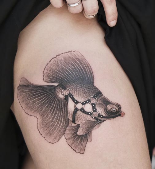 fish inside chain cute tattoo girl hip