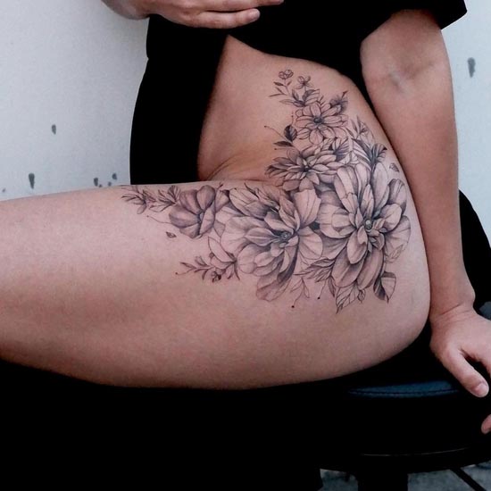 flowers best tattoo design woman outer hip