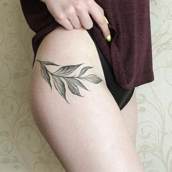 leaves small tattoo design girl hip