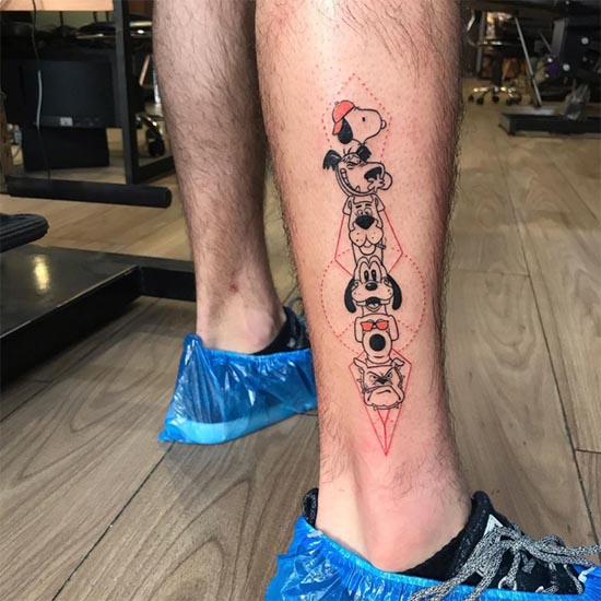 cartoon dog cool tattoo design boy leg