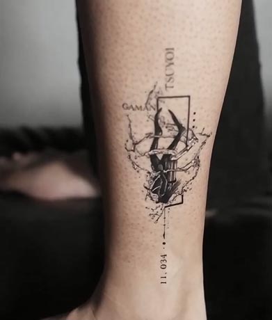 diver tattoo geometric fine line female leg above ankle