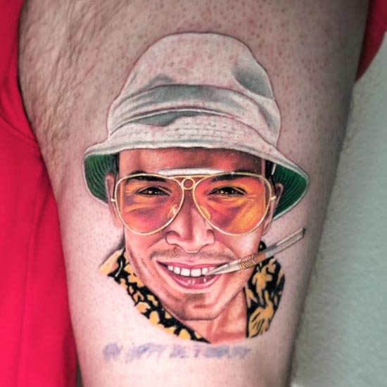 johnny depp in movie fear and loathing in las vegas tattoo man leg thigh