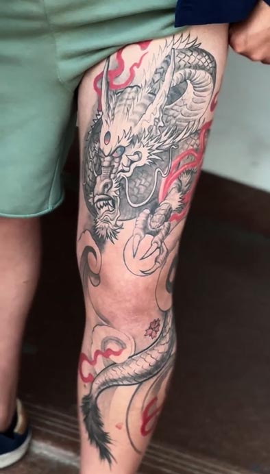 japenese dragon tattoo man 3 4 quarter leg sleeve