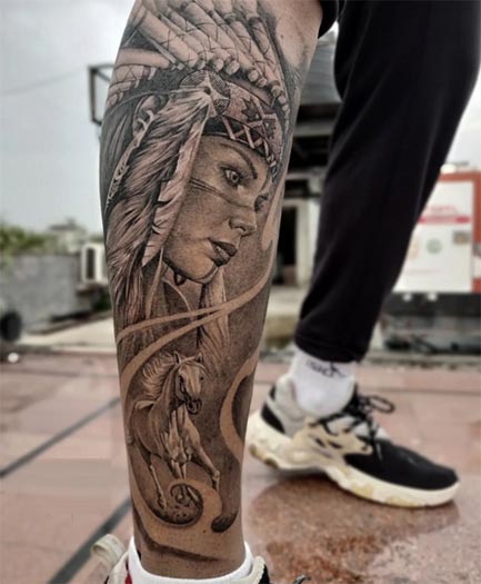 native american women horse tattoo design man half leg sleeve